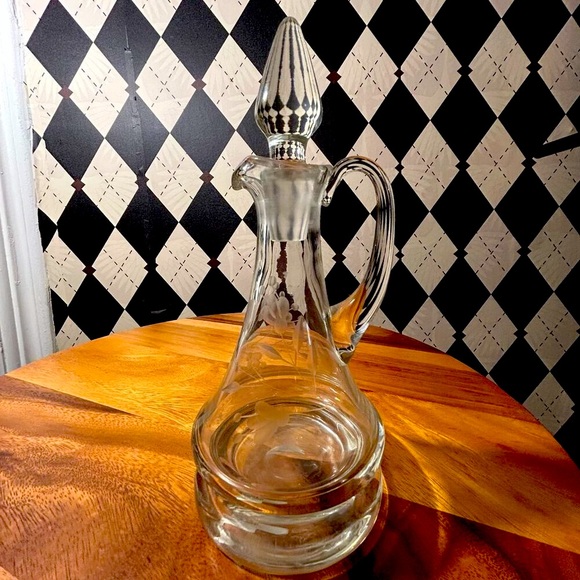 Vintage Other - Vintage Etched Glass Cruet | Grapes & Vines | Elegant Tableware